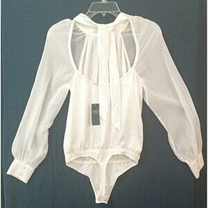 NEW S Abercrombie & Fitch Amsterdam White Sheer Tie neck thong bottom solid back